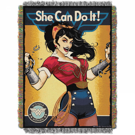 Wonder Woman She Can Do It Woven Tapestry Throw Blanket 48" x 60"